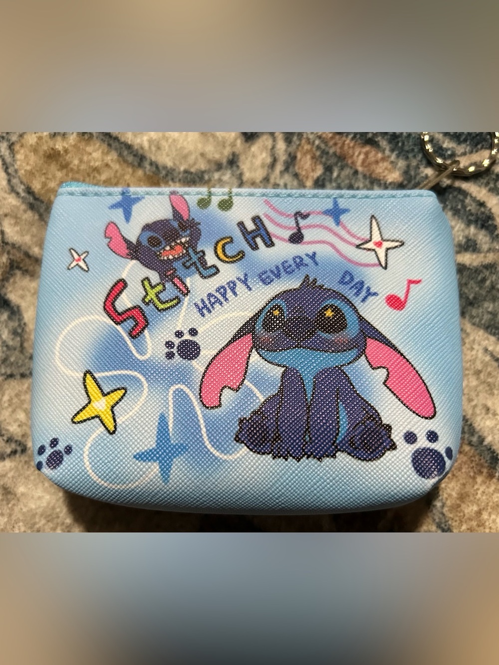 🆕 Stitch Happy Every Day Printed Coin Purse Blue & Pink